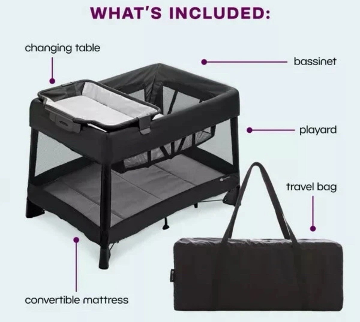 4MoMs Breeze Plus Portable Black Playard Bassinet Changer