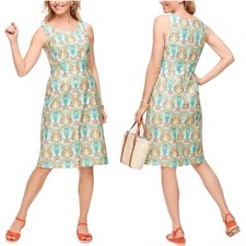TALBOTS Tropical Dress Women's Sz 6P Parrot Sleeveless Button Front Shift Dress