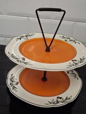 Vintage 2 Tier Cake Stand -G H & Co Burslem Art Deco Orange Black Cream