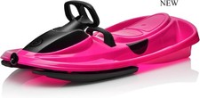 Snow Sled for Kids, Adults - Toboggan Sled, Easy Turning Steering Wheel, Pink