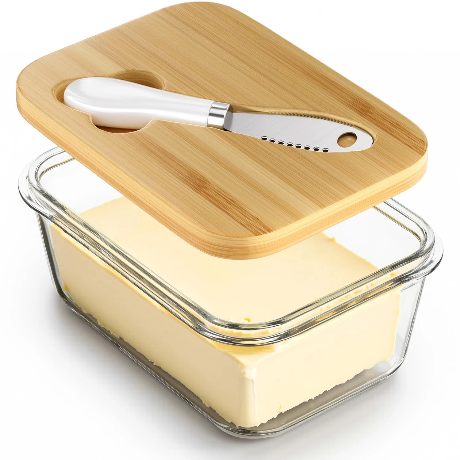 Glass Butter Dish with Bamboo Lid and Knife, Airtight Seal for Freshness, Large
Opens in a new windo