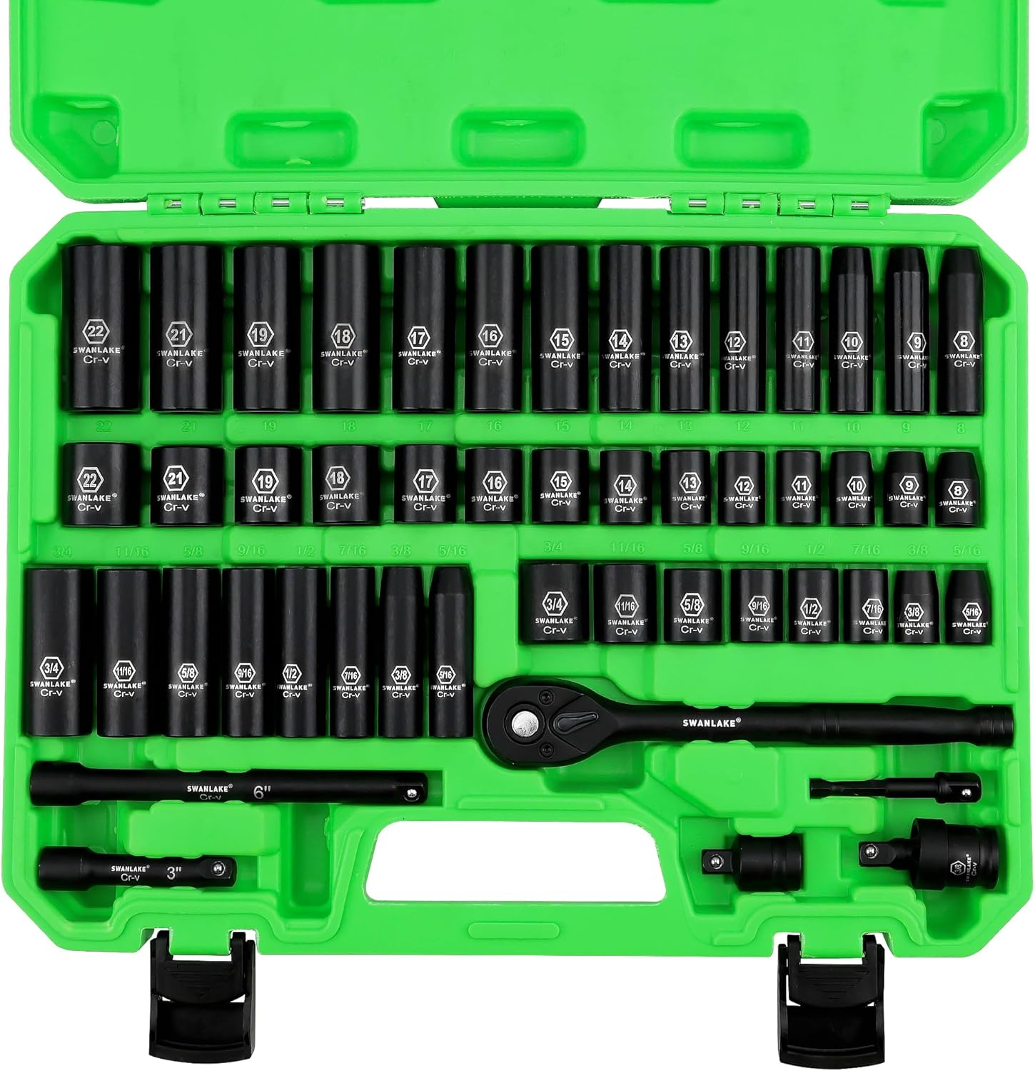 SWANLAKE 3/8'' Drive Impact Socket Set, 50-Piece Standard SAE (5/16 to 3/4 Inch)