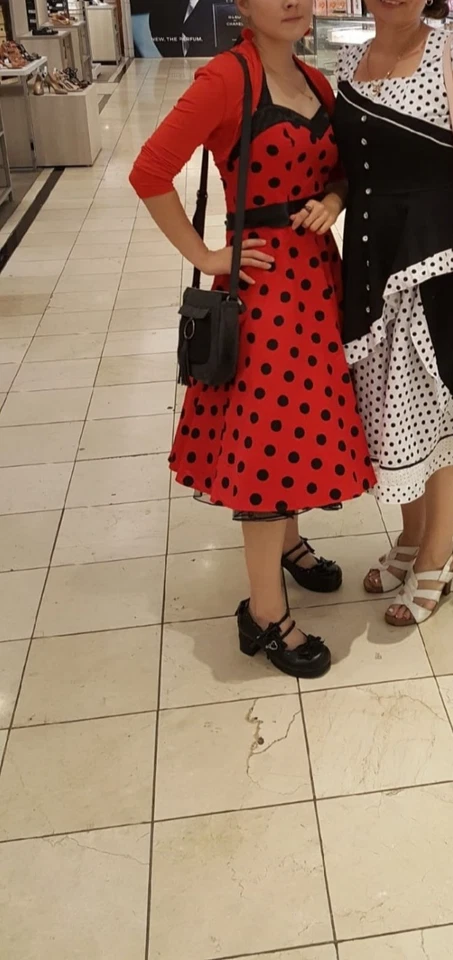 grace karin dress halter cotton pin-up red black polka dot size med - Image 4 of 4