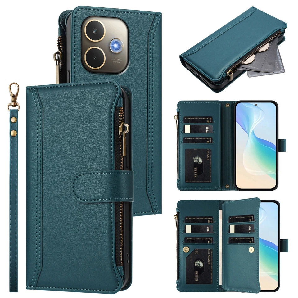 9 Card Slots Leather Wallet Zpper Shokcproof Case For Oppo A5 Pro A5 Flip Cover - Image 4 of 4