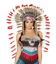 roma NATIVE american INDIAN feather FAUX FUR headdress POCAHONTAS princess CHIEF