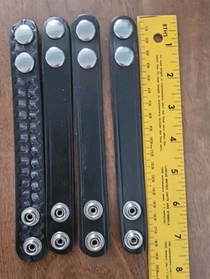 4 Black Leather Duty Belt Keepers  3 Plain  1 BW Fit 2.25'' Belts Chrome Snap New
