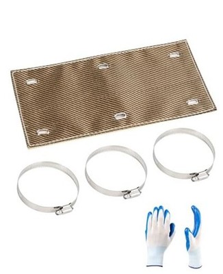 Titanium Pipe Shield with Gloves, Exhaust Heat Shield 12'' x 6'', 2 Layer 
