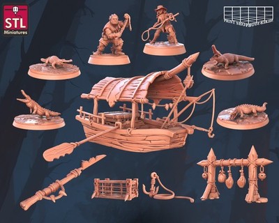 Krokodil Jäger Miniatur Set Alligator Dungeon Terrain für TTRPG's wie D&D 5e DSA