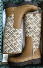 TORY BURCH T MONOGRAM HURRICANE TALL BOOT HAZEL/BISTRO BROWN SZ US 9 NIB