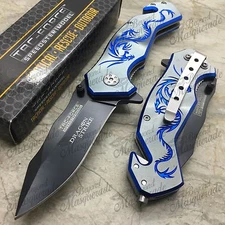 Tac Force Tactical Rescue Blue Dragon Handle Spring Assisted Pocketknife
