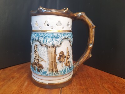 Antiker Trick-Bierkrug.  ~1900. Sehr guter Zustand! 15cm. Glazed Porcelain.