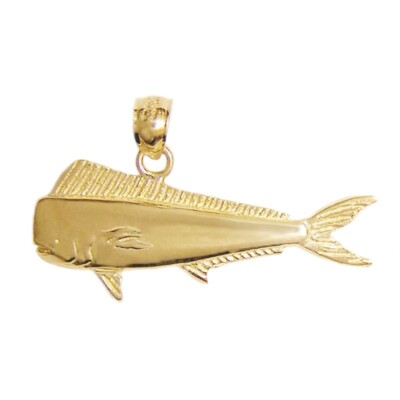 Neu 14k Gelbgold Mahi Mahi Fisch Anhänger