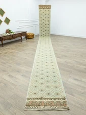Modern Turkish Extra Long Runner 2.5x24.8 ft Hand-knotted Oushak Stairway Rug