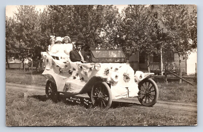 Vintage RPPC Burdick KS Field Day 1916 Decorated Automobile Car Parade Kansas S9