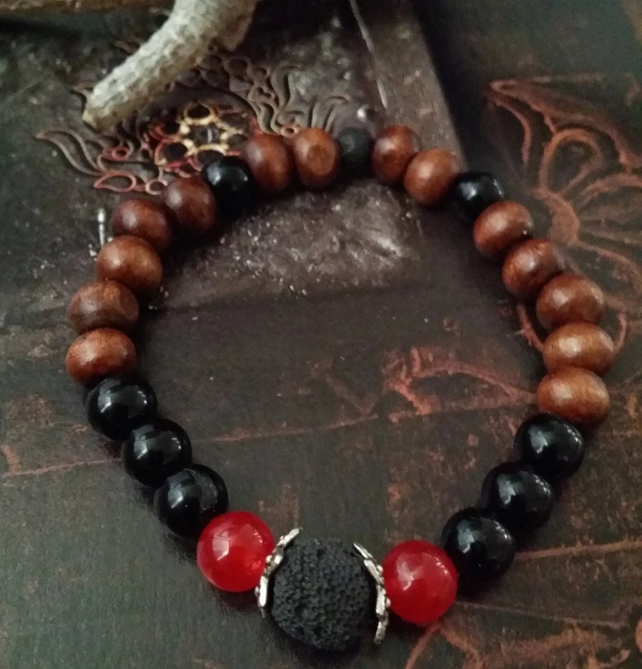 Pulsera JADE ÓNIX LAVA Energía Abierta Gemas Madera Cuentas Negra Protección Karma  Foto 3 de 4