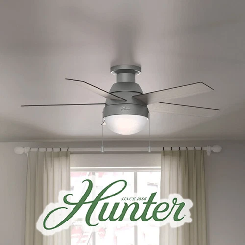 New Hunter Fan 46 inch Anslee Matte Silver Ceiling Fan w/ LED & Pull Chain 59270 - Picture 1 of 9