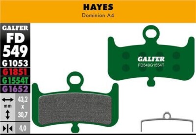 Galfer Disc Brake Pads for Hayes Dominion A4 Pro - FD549 G1554T Pro Green