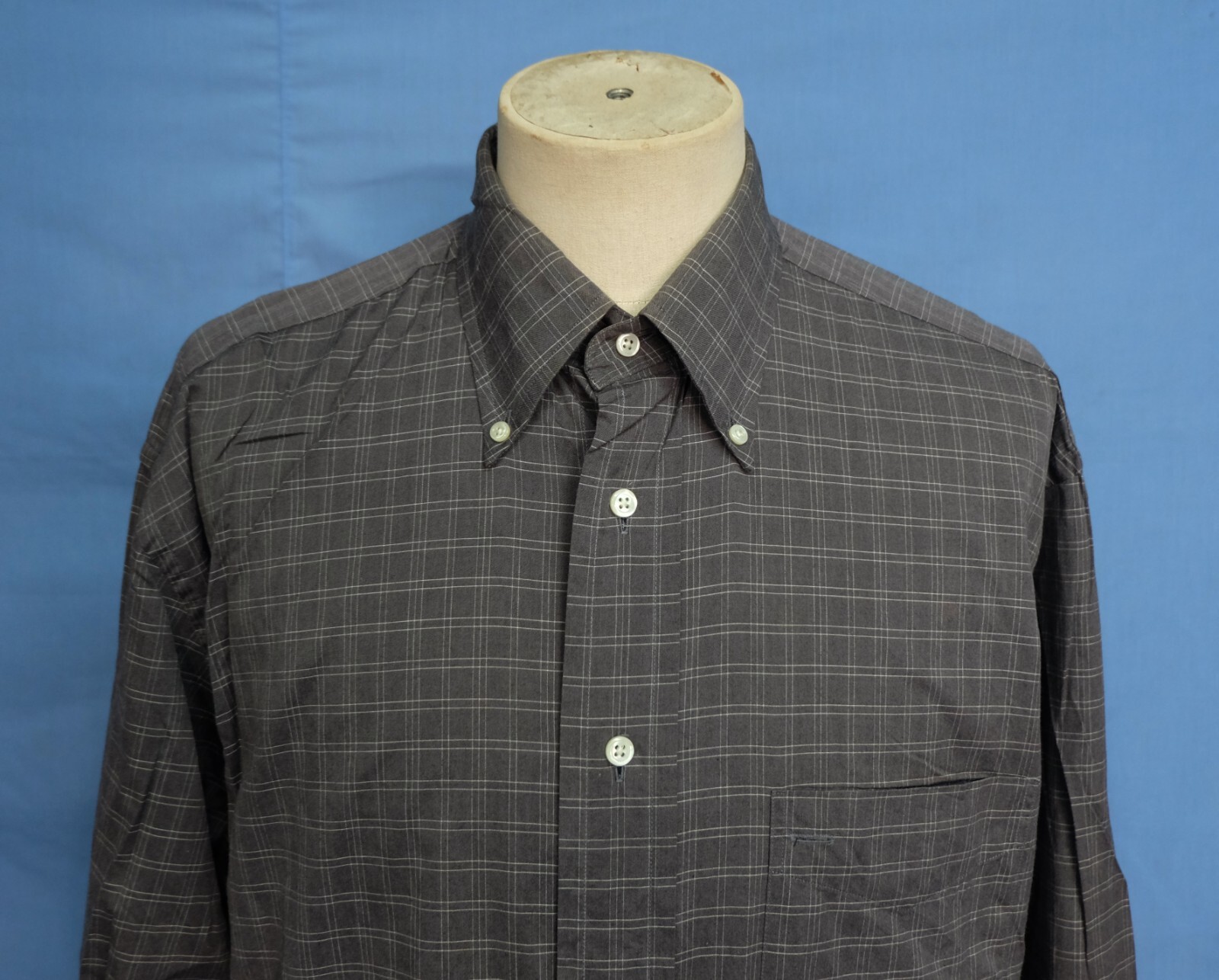 Faconnable Button Down Dark Gray White Check Cott… - image 2