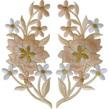 Pair of Flower Patches Iron Sew On Denim Floral Patch Flowers Embroidery Badges