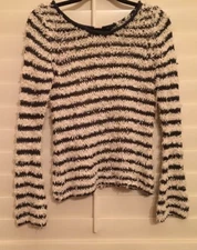 New $108 FREE PEOPLE Downy Stripe Fuzzy Knit Pullover Sweater Ivory Combo Sm.