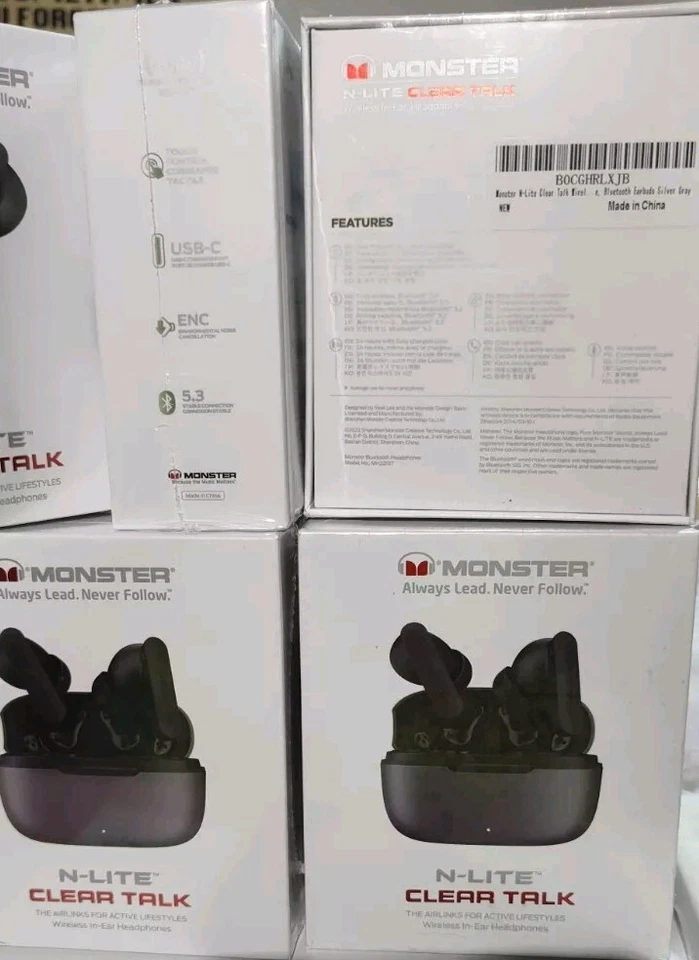 Monster N-Lite Clear Talk Auriculares Inalámbricos Bluetooth 5.3 Auriculares con CVC 8.0 Foto 4 de 4