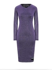 VERSACE Purple Metallic Dress Midi Knee Length Pencil Small 40 42 2 4 6 S