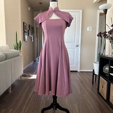 Women's Formal Midi Dress Boning Old Rose Mini Jacket Sz M Mandarin Collar