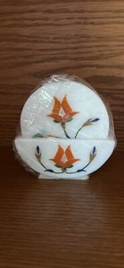 New Handmade Marble Coasters with Inlaid Flowers Set of 4