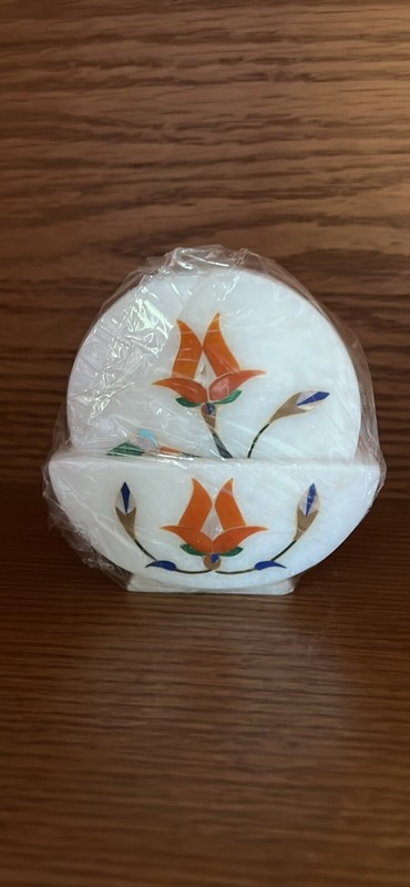 New Handmade Marble Coasters with Inlaid Flowers Set of 4