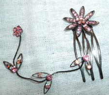 Jeweled Pink Rhinestone Floral Spray Slide Hair Comb NWT