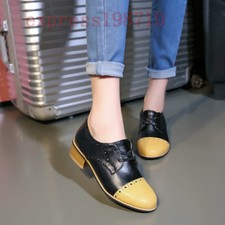 New Womens Flats Classic Wing Tip Brogues Lace Up Pumps Shoes Low Heel Oxfords