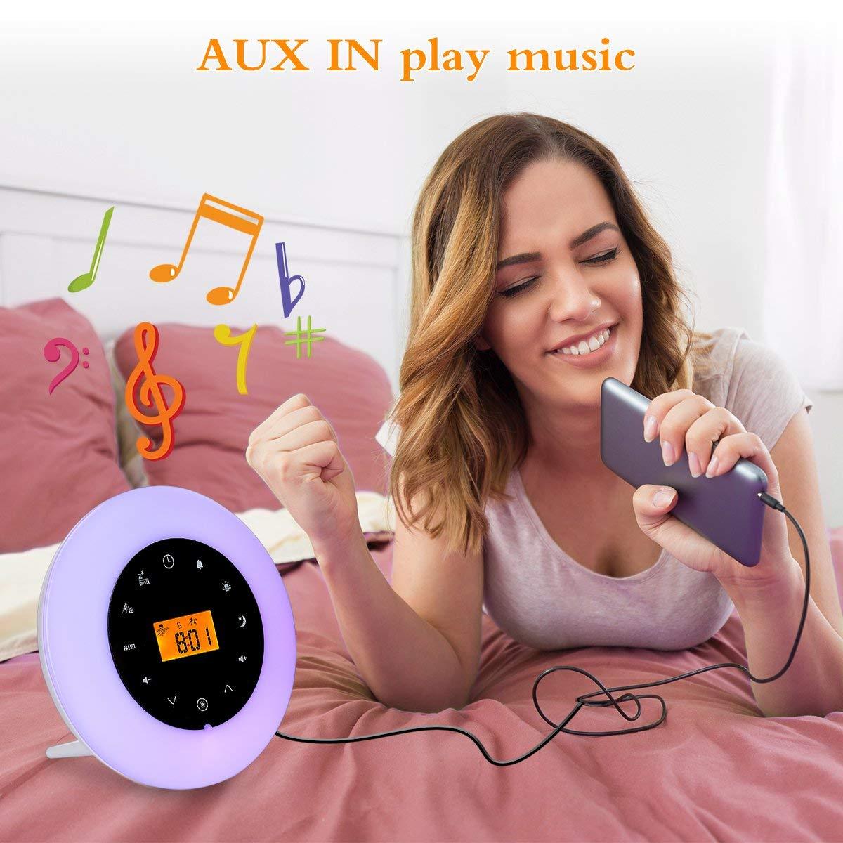 Wake Up Light Sunrise Simulation Alarm Clock FM Radio White Noise