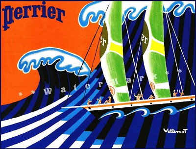 Sailing 1960 Perrier Sailboat Vintage Poster Print Retro Style Art Wall Decor