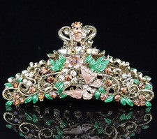 Butterfly Floral Brown Austrian Rhinestone Hair Claw Clamp Barrette C830brown