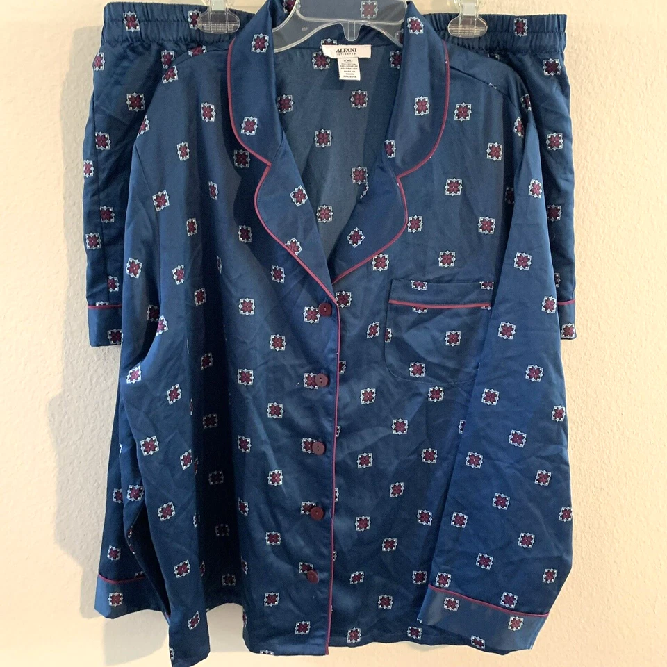 Conjunto de pijama Alfani XXL para mujer pantalones cortos de satén top azul verdoso Foto 4 de 4