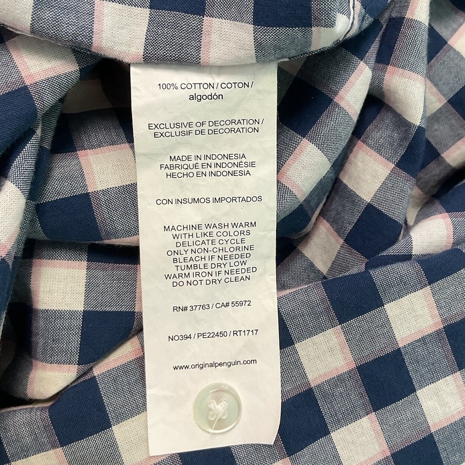 Penguin Heritage Slim Fit Button Short Sleeve Shirt Mens XL Blue Pink