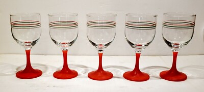 5 Holiday Christmas Stemware Wine Glasses Red Stem & Stripes Handmade  Barware | eBay