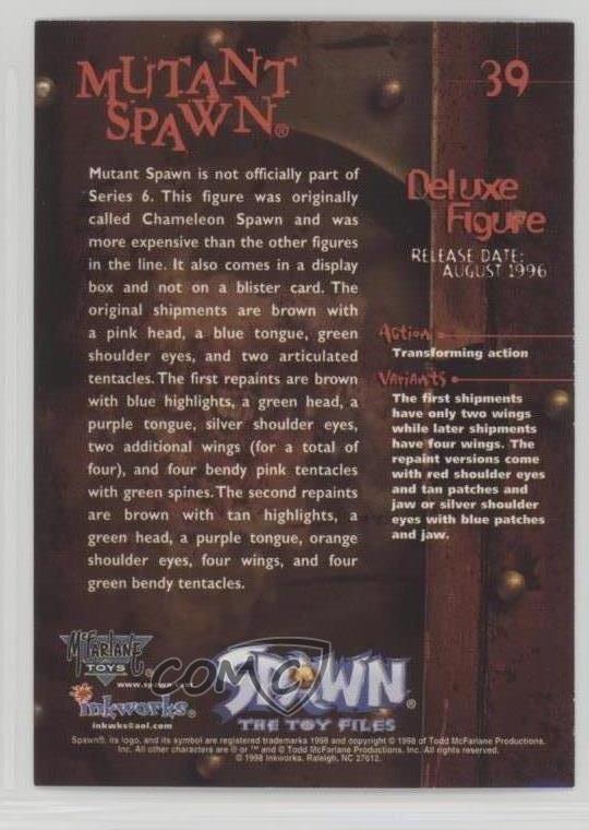 1999 Inkworks Spawn The Toy Files Mutant Spawn #39 0q3 - Picture 2 of 3