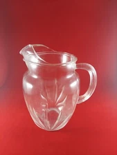 Vintage Federal Glass Star Pitcher Ice Lip Clear Ribbed Handle Cottage Farmhouse