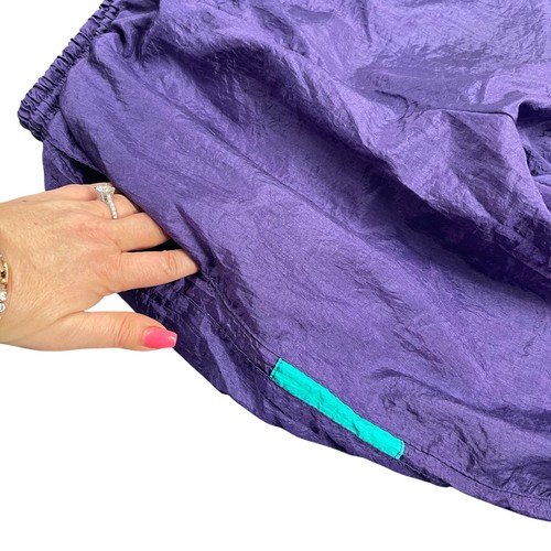 VTG 80s 90s Lined Windbreaker Pants Size M Purple Green Nylon Joggers Skater - Picture 4 of 10