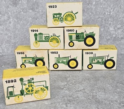 Vtg 7 Evolution of John Deere Die Cast Miniature Tractor Set Ertl USA  FREEUSHIP