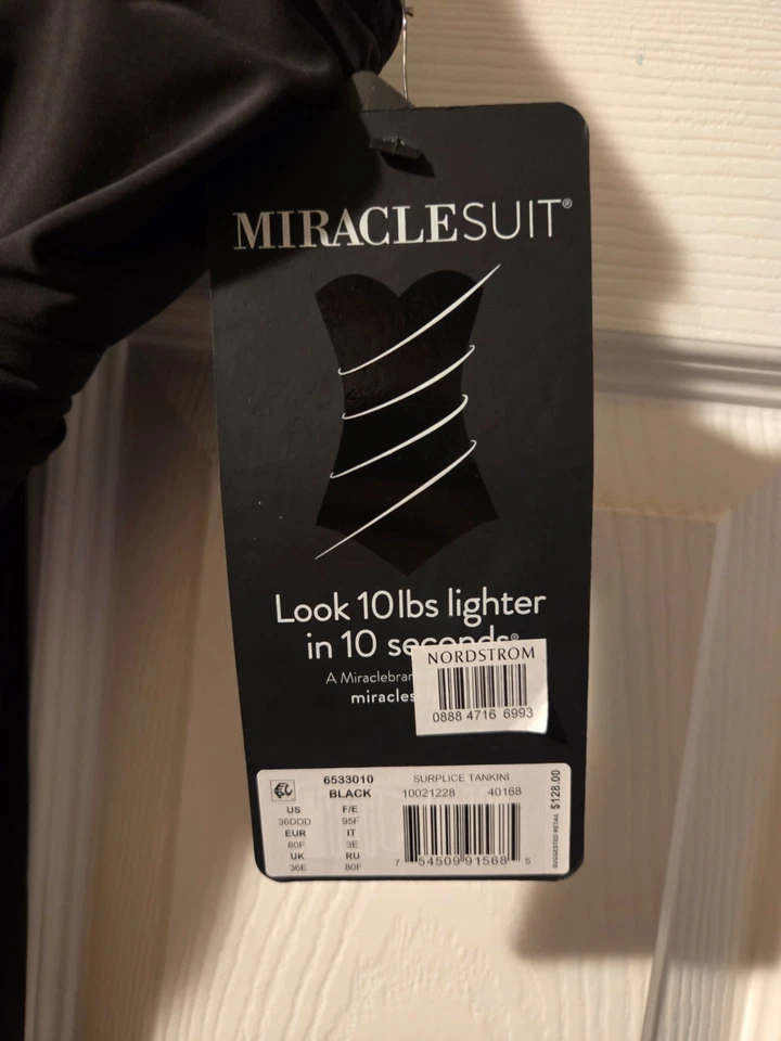 Camiseta de baño Tankini Miraclesuit NEGRO Surplice con aros, EE. UU. 36DDD UK 36E EUR 80F Foto 3 de 4