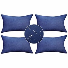 Outdoor Lumbar Throw Pillow Covers 12x20 Set 20" x 12" Pack of 4 Navy Blue