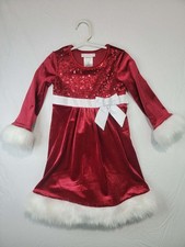Bonnie Jean Girls Red Velvet Holiday Dress Faux Fur Trim Bow 4T
