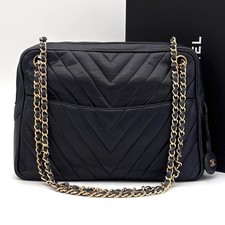 CHANEL Shoulder Bag leather ChainShoulder V stitch Nvey 301S8159