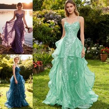 Elegant Pailletten Abendkleid Lang Ballkleider Mit Tüll Glitzer Abendkleider