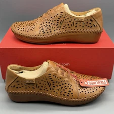 Pikolinos Vallarta Women’s 7 (38) Slip-On Shoes Laser Cut Brown Calf Leather NWB