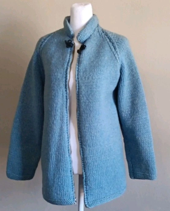 Cárdigan Suéter Chaqueta De Colección Tejido Azul Cremallera Completa, Otoño Vintage Invierno Prendas De Punto Foto 4 de 4