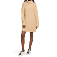 WAYF NEW $88 Culver Turtleneck Long Sleeve Tunic Sweater Dress Camel XS