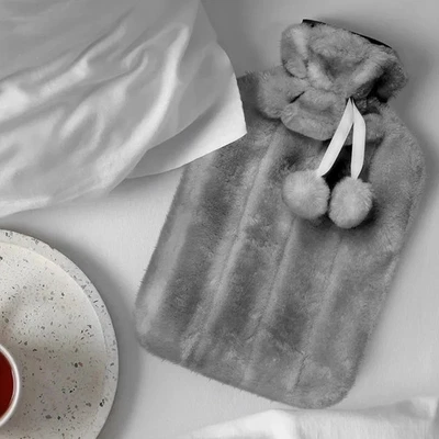 2L Large Natural Rubber Hot Water Bottle With Warm Faux Fur Fleece Knitted Cover